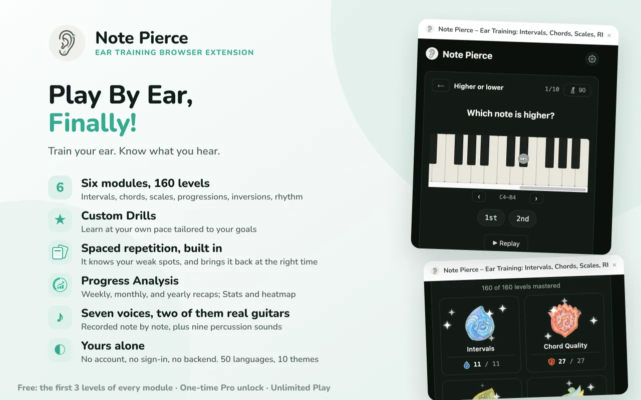 Note Pierce drill: which note is higher, on a piano keyboard in the side panel